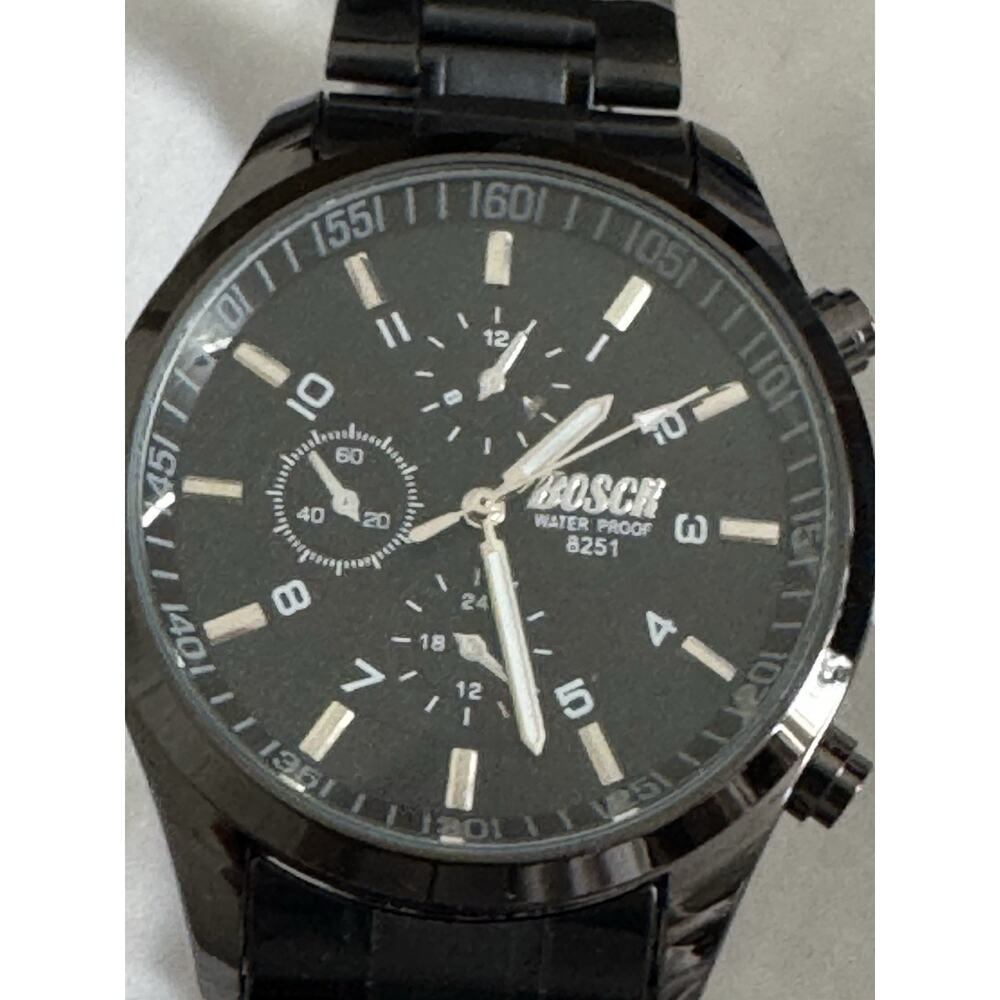 BOSCK Black Stainless Steel Watch Chronograph Style New w/ Sizing Tool Kit - Picture 4 of 9